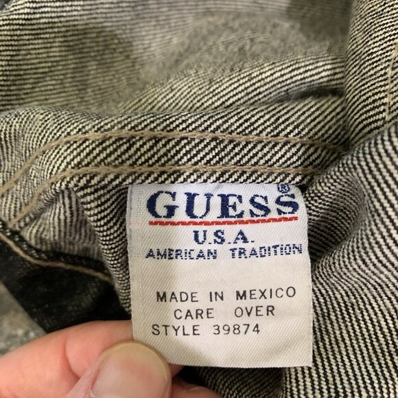Guess USA Jeans Denim Trucker Jacket Retro 90s Black Women’s XL Button - Picture 14 of 14